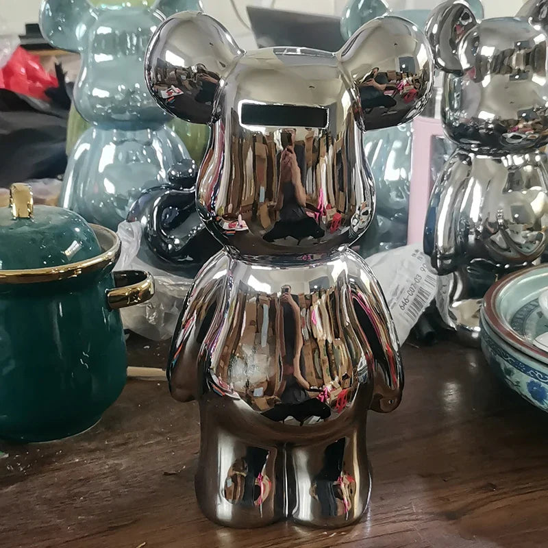 27/cm Ceramic Cartoon Teddy Bear Figurine Love Bear Ornament Living Room Small Piggy Bank Wine Cabinet Desktop Home Decoration