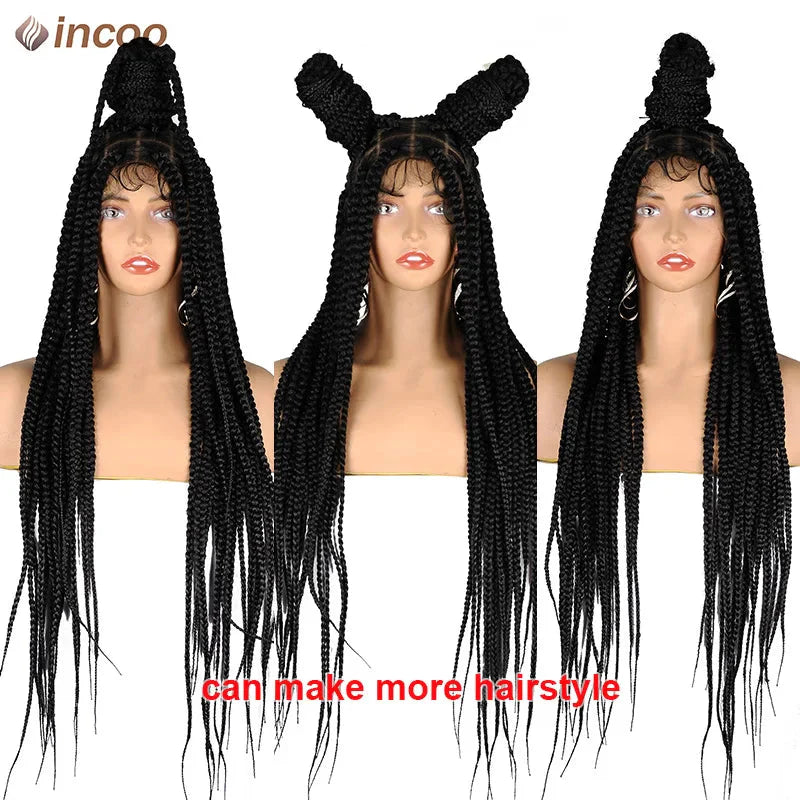 Jumbo Knotless Box Braids Wig | Tribal Cornrows & Faux Locs | Full Lace Front | 36" Look