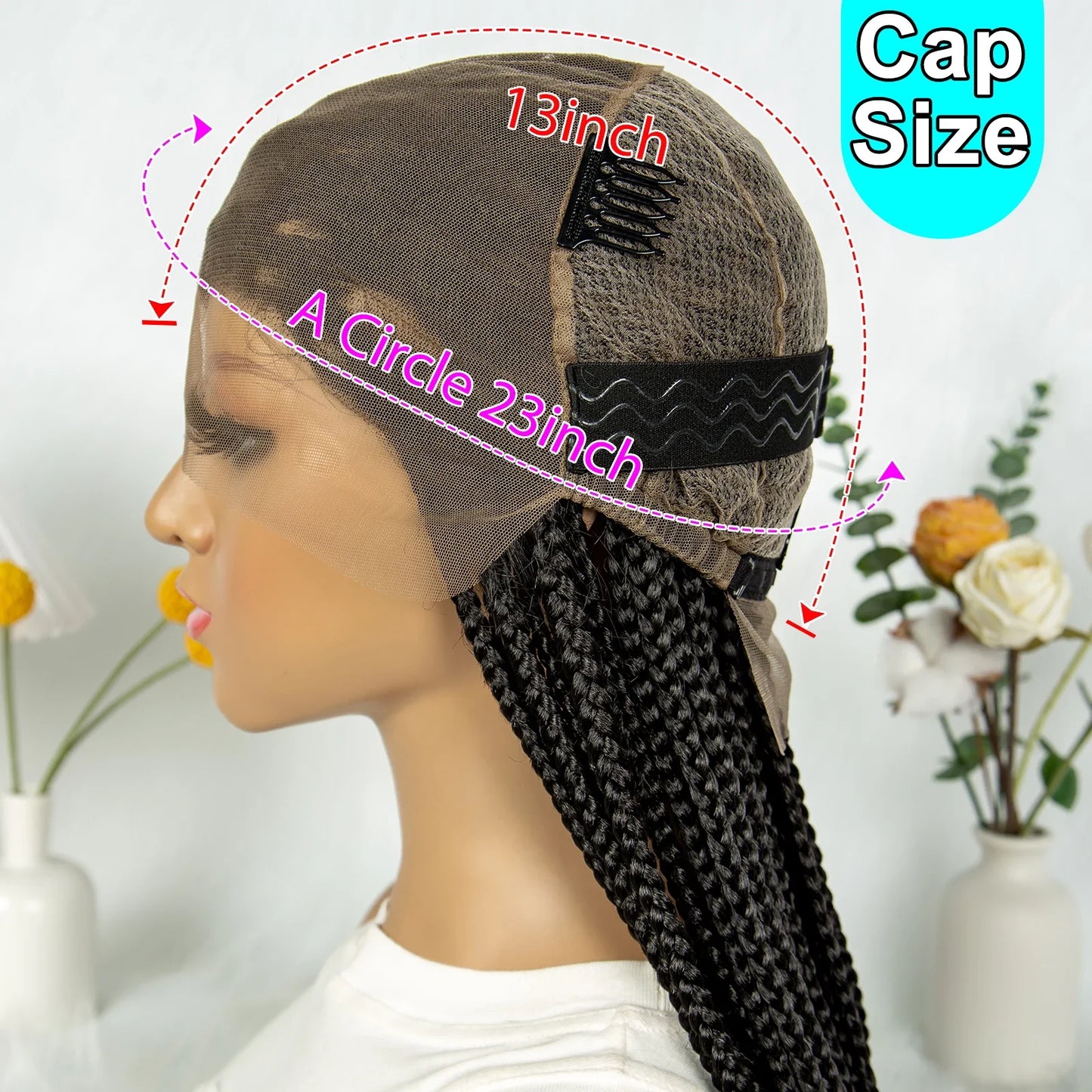 KIMA 34" Straight Box Braids Wig | Transparent Full Lace & Cornrow Detail