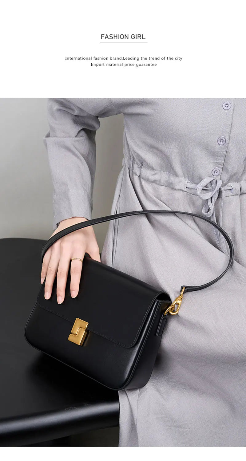 New Fashion Women's Genuine Leather Small Square Bag | Versatile Commuting Crossbody Shoulder Handbag