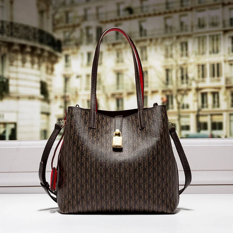 Premium Versatile Leather Crossbody Bag | Ladies Large Capacity Daily Commuter Tote Bag (Letter Print Design, Fashion Casual)