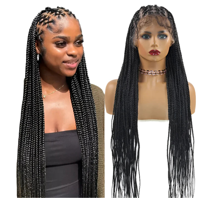 Product Title: Criss Cross Knotless Box Braids Full Lace Wig | Baby Hair | Synthetic Cornrows | Braided Lace Front Wig