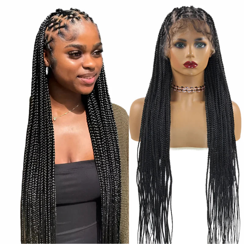 Product Title: Criss Cross Knotless Box Braids Full Lace Wig | Baby Hair | Synthetic Cornrows | Braided Lace Front Wig