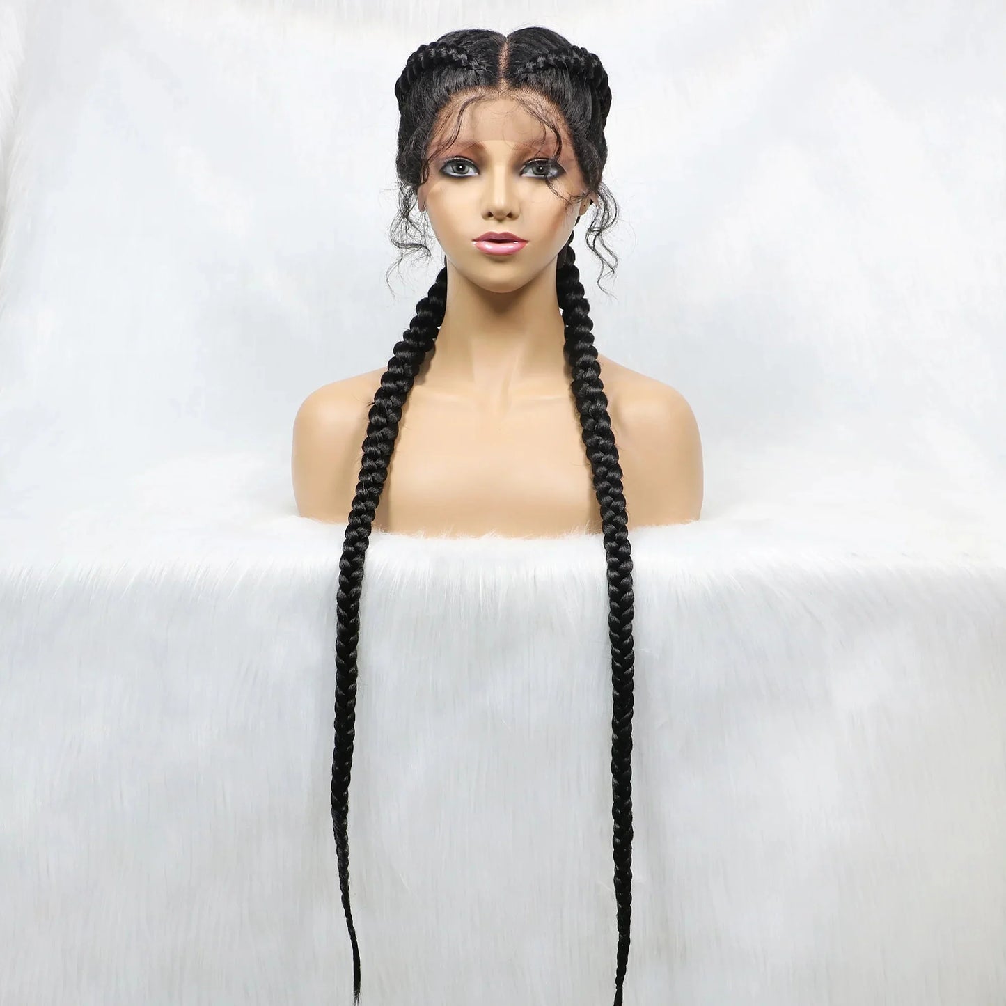 Handmade Double Dutch Cornrow Braided Wig | Natural Black Lace Front | Baby Hair | Kanekalon Synthetic Wig for Women