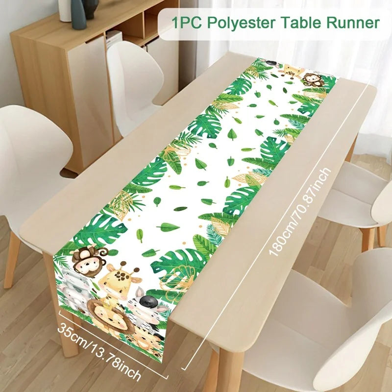 Jungle Animal Tablecloth Birthday Party Decor Palm Leaves Tablecloth Jungle Safari Wild One Kids Birthday Party Decoration