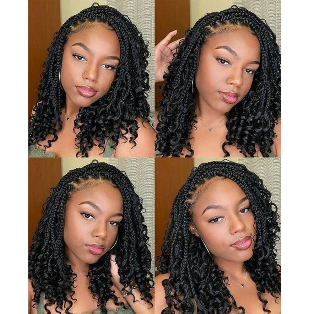 Short Boho Box Braids Wig | Curly Ends | Full Lace | Baby Hair | Synthetic Hair | Black Women