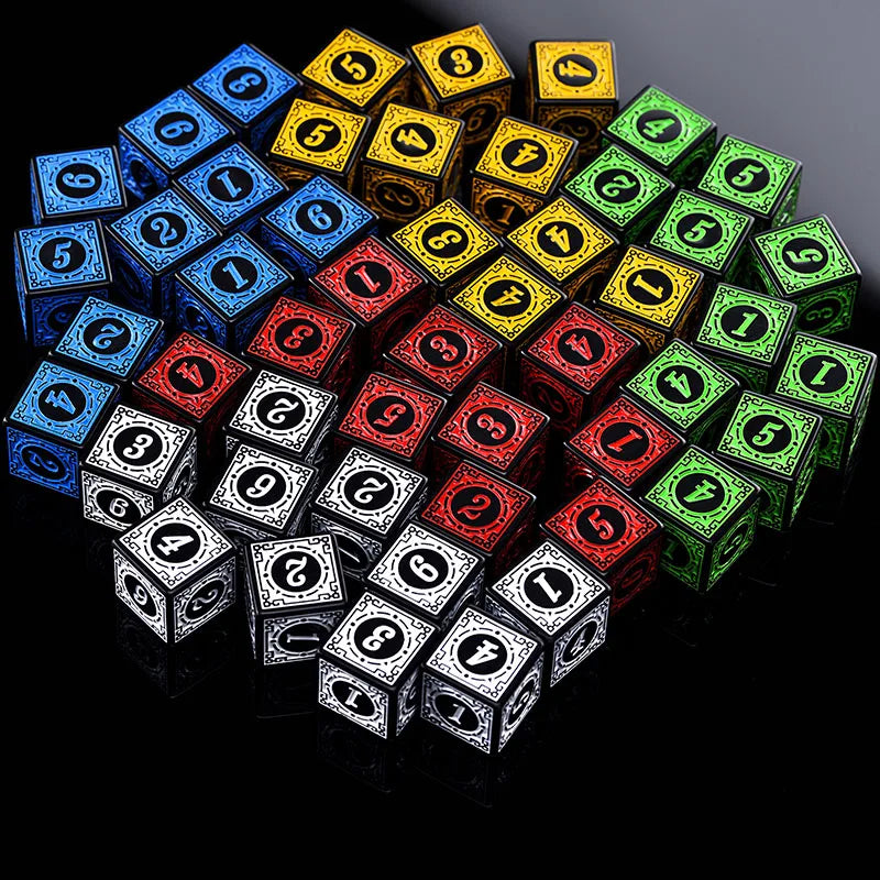 50PCS/Set Acrylic Dice Set D6 Carved Pattern Polyhedron Dice 6-sides Game Dice for RPG Dungeons and Dragons Board Game