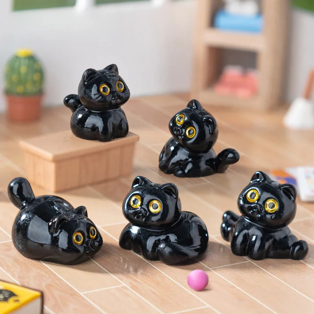 5-15Pcs Black Cat Ornament Mini Figurines Miniature Resin Cute Kitten Micro Landscape Crafts Small Ornaments Desktop Decoration
