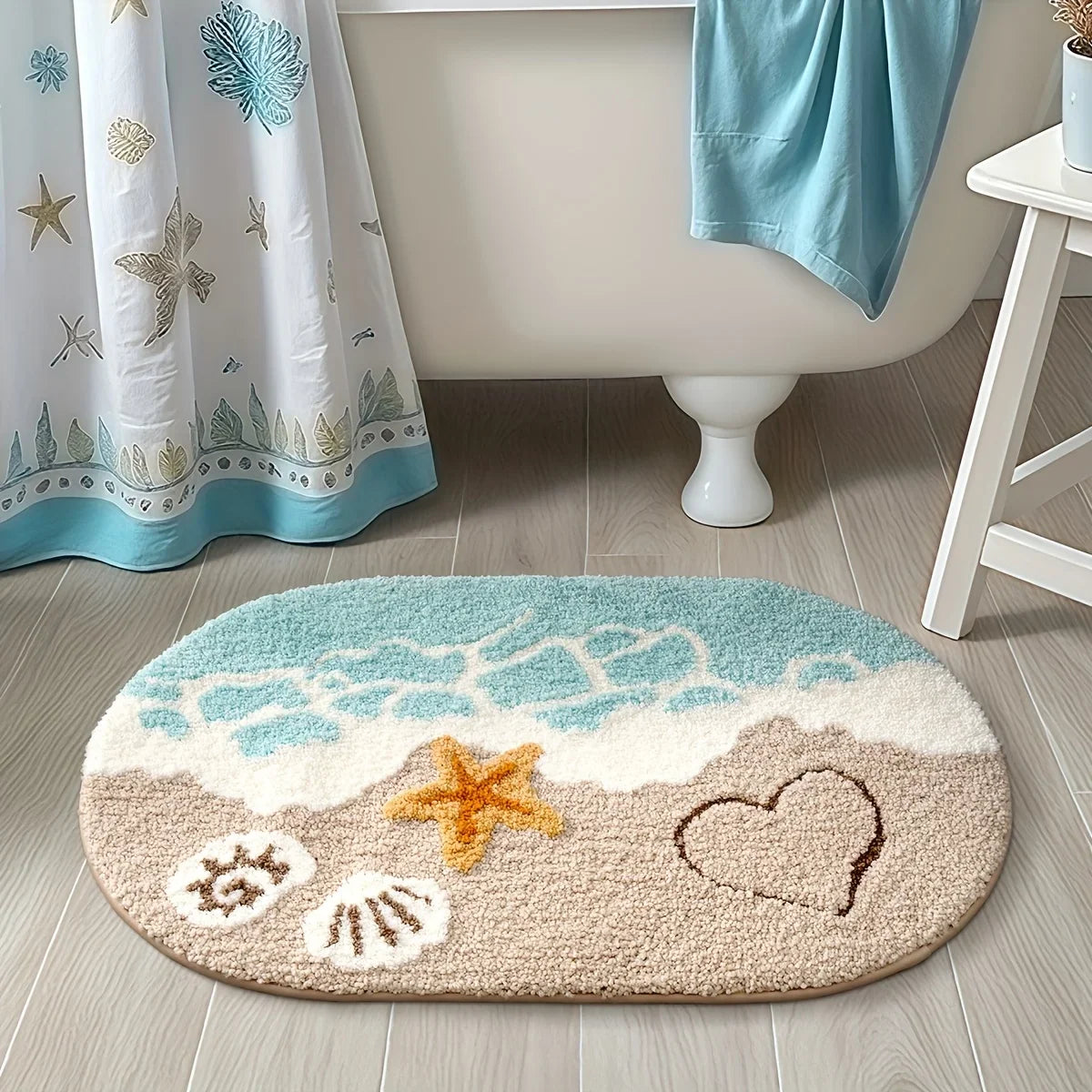 VIKAMA Summer Wave Beach Carpet Bathroom Absorbent Mat Bathtub Foot Mat Easy To Clean Waterproof Carpet Bathroom Mat Decoration