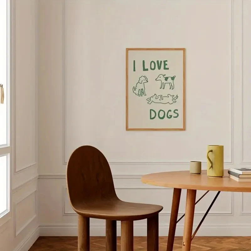 I Love Dogs Text And Simple Dog Illustrations Wall Art Prints Canvas Painting Poster Picture For Living Room Home Decor