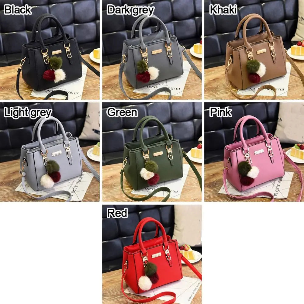Vintage PU Leather Women's Handbag | Large Capacity Plush Tassel Shoulder Crossbody Messenger Bag (Tote Boston Style, Versatile)