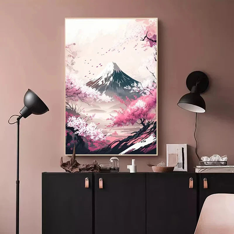 Japanese Cherry Blossom Fuji Mountain Sunset Tokyo Scenery Poster HD Printed Canvas Painting Wall Art Pictures Room Home Decor