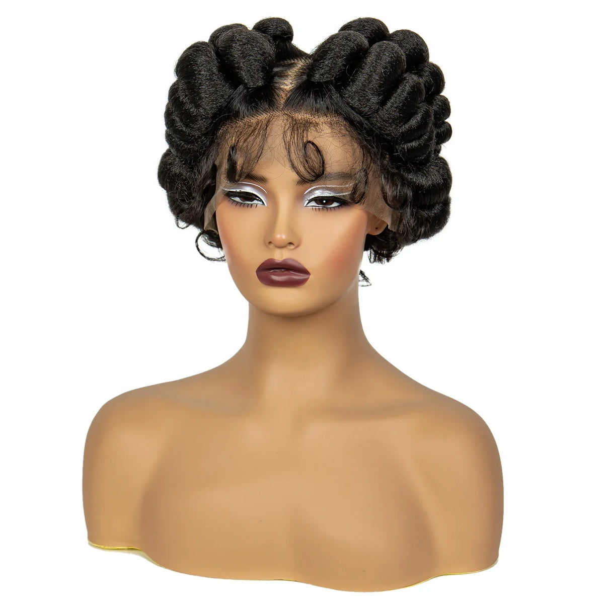 Burgundy Bantu Knotless Braids Wig | Short Handmade Full Lace | Baby Hair