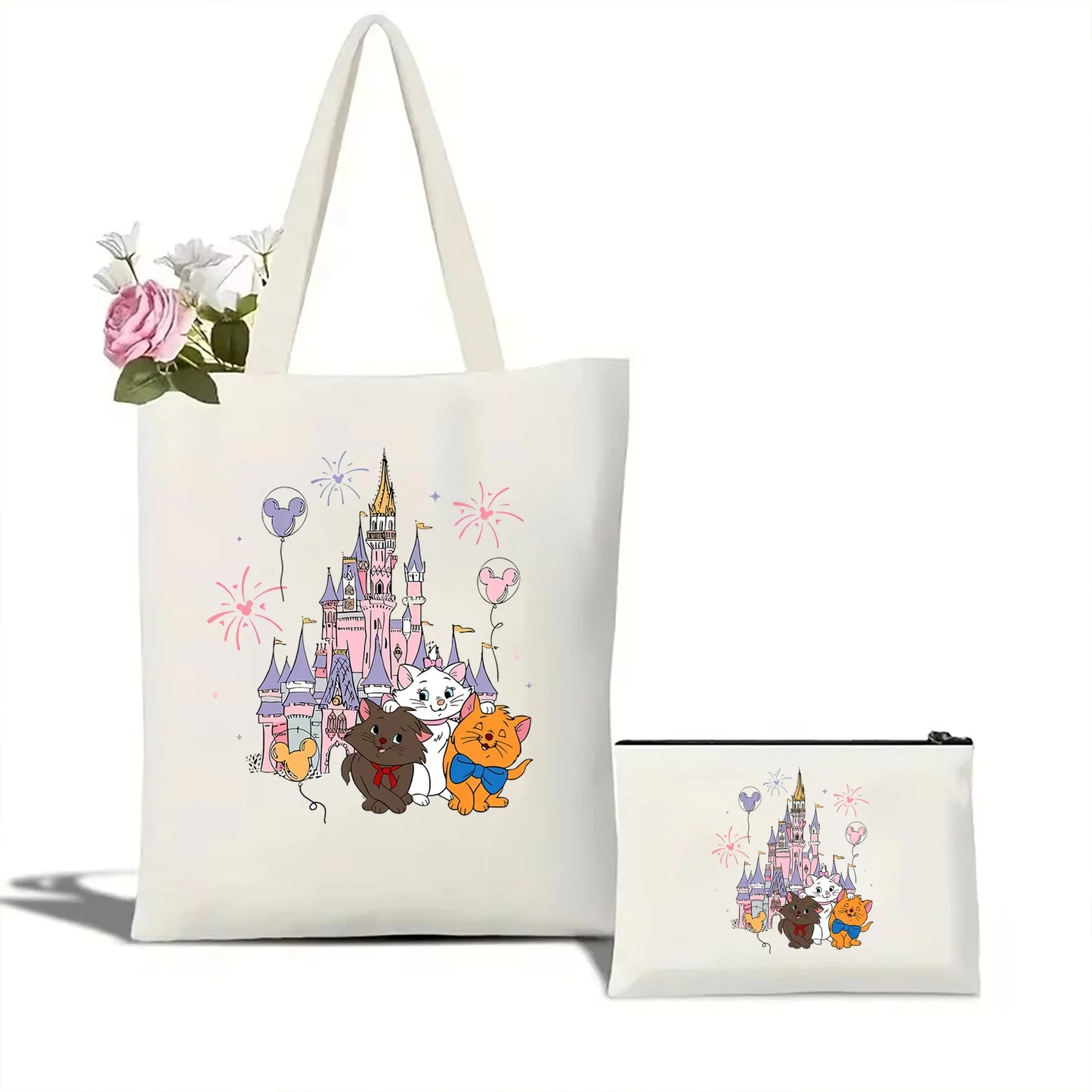 Disney The Aristocats Marie Cat Women's Shoulder Bag | Cute Cat Reusable Shopping Bag (Large Capacity Portable Travel Tote)