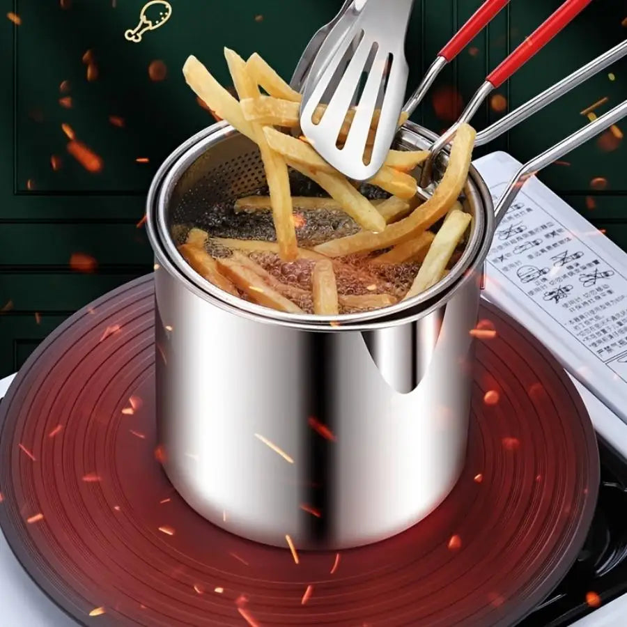 Compact Stainless Steel Deep Fryer Filter Rack Essential for Home Cooking Crispy Chips Fish Easy Use Kitchen Utensil Pans