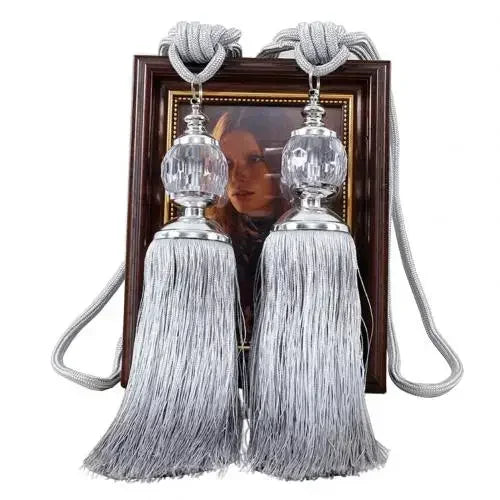 1Pair Tassel Curtain Tieback Crystal Bead Hanging Ball Tie Room Accessories Holder Buckle Rope Bandage Holdback Window Shade