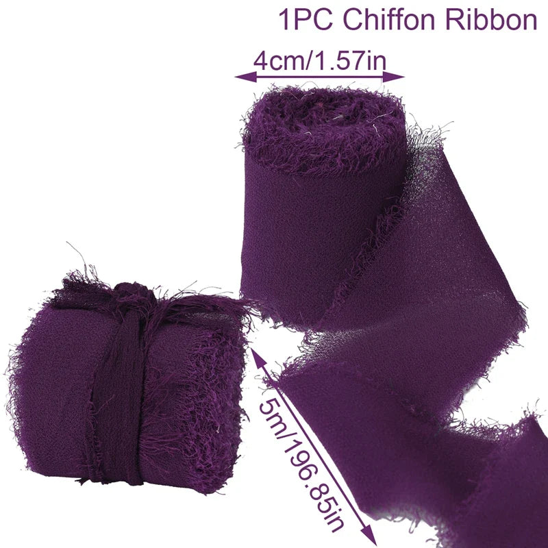 5M Handmade Frayed Edged Satin Chiffon Silk Ribbon For Wedding Invitation Wrapping Bouquets Birthday Party Decorations Gifts