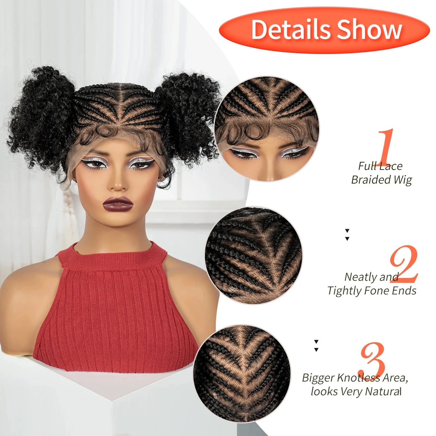 Cornrow Bantu Knot Braided Wig | Full Lace | Baby Hair | Synthetic Lace Front Braids | Cosplay