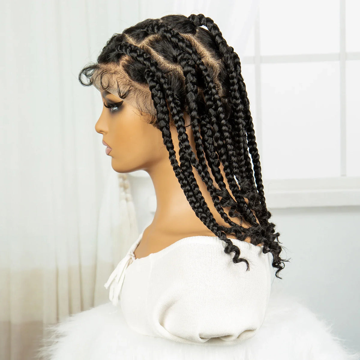 HD Full Lace Knotless Box Braids Wig with Curly Ends | Baby Hair