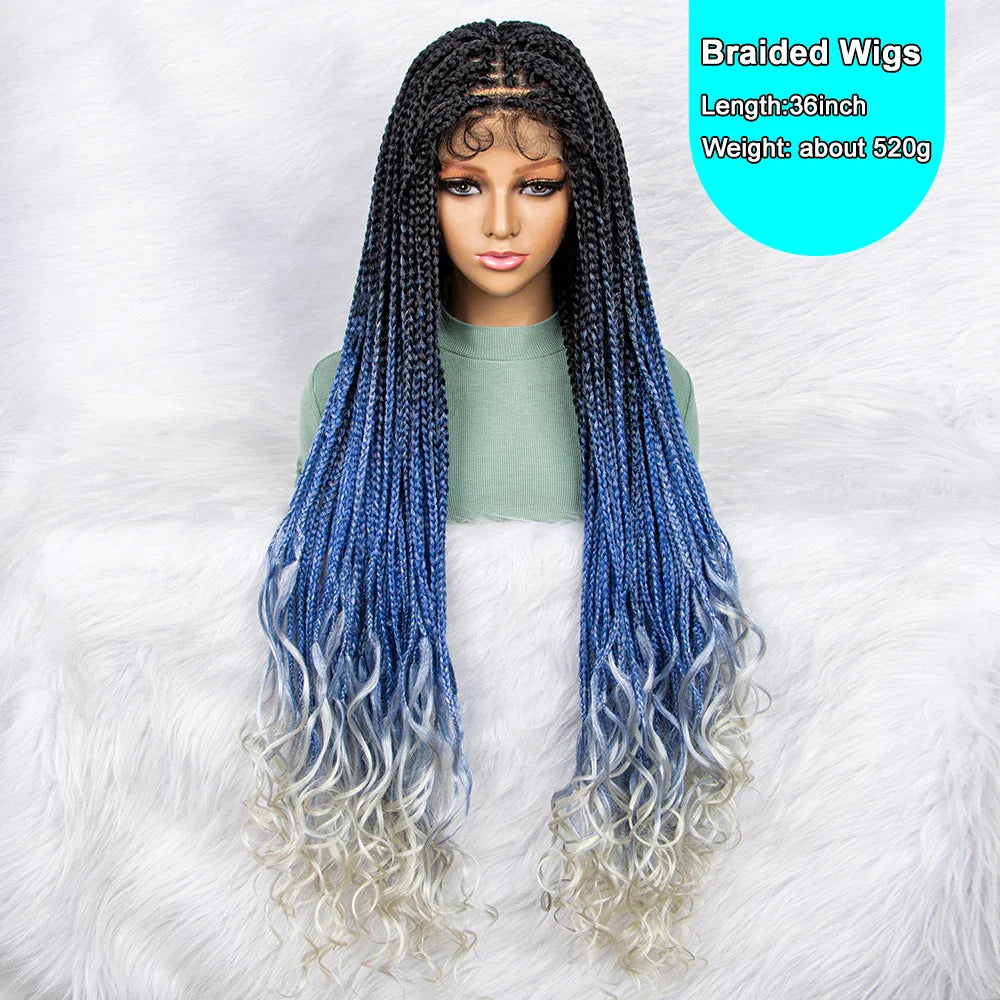 Gradient Water Wave Knotless Box Braids Wig | 9x6 Lace Front | Baby Hair