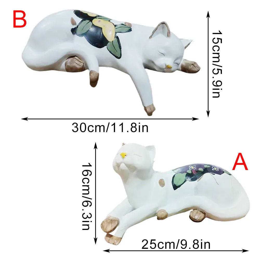 Sleeping Cat Garden Statues Outdoor,Cat Figurine Memorial Statue Makers Garden Resin Sleeping Cat Statues for Garden Decor Cat