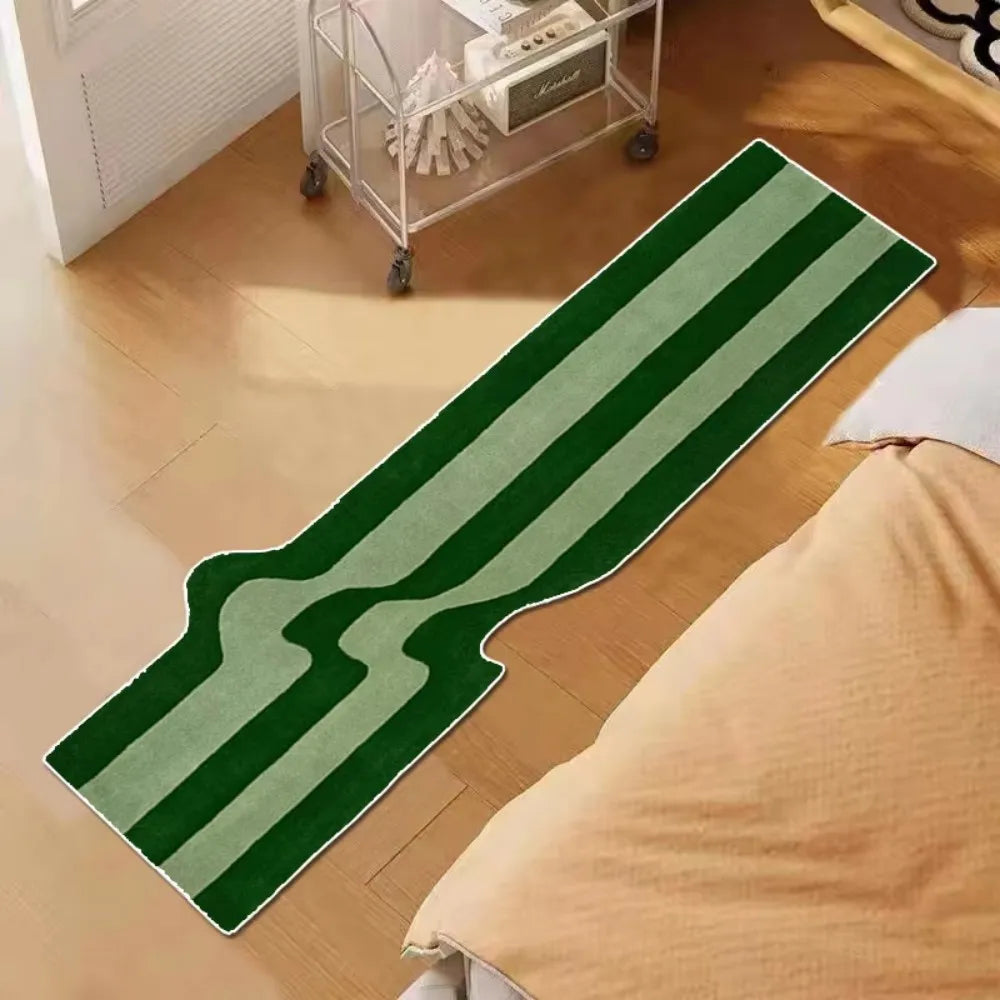 VIKAMA Dark Green Striped Wave Rug Bedside Anti Slip Mat For Bedroom Nordic Style Living Room Bedroom Floor Mat Home Decor