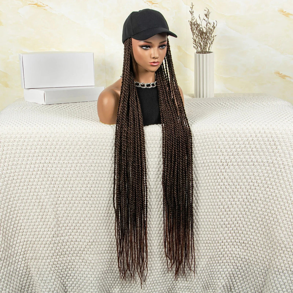Synthetic Long Twists Braids Extension With Adjustable Cap Fashionable Machine Made Crochet Braided Extension Cap Wig For Women