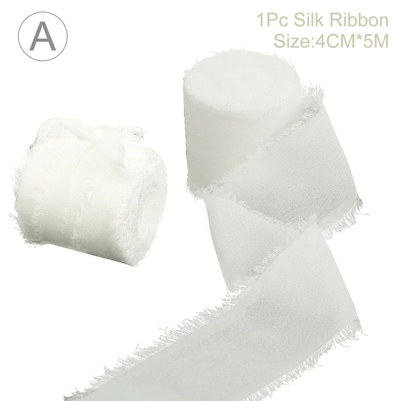 5M Handmade Frayed Edged Satin Chiffon Silk Ribbon For Wedding Invitation Wrapping Bouquets Birthday Party Decorations Gifts