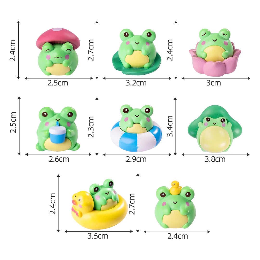 8pcs Funny Cute Holiday Frog Animal Car Decoration Pvc Craft Miniature Figure Tiny for Bonsai Microlandscape Fairy Garden Decor