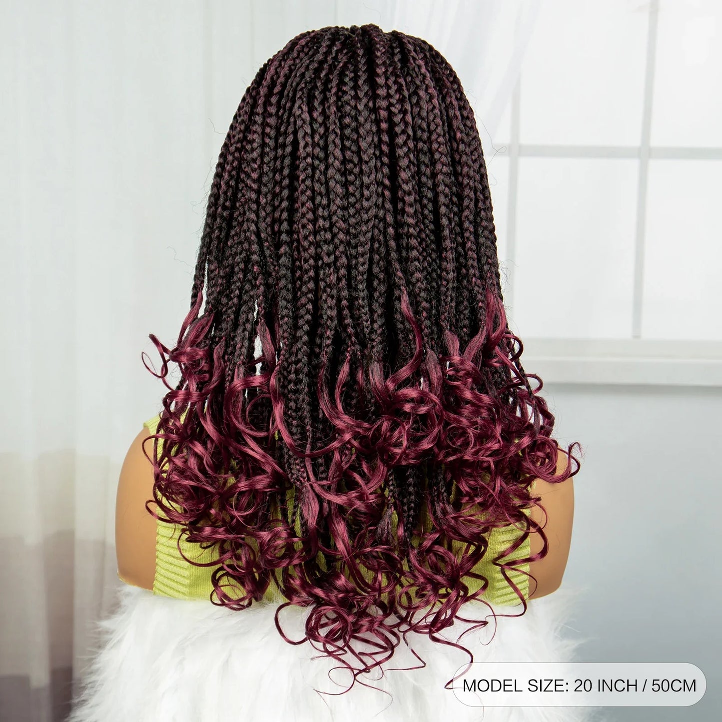 Burgundy Knotless Braids Wig with Curly Ends | 9x6 Lace Front | Blended Box Braids