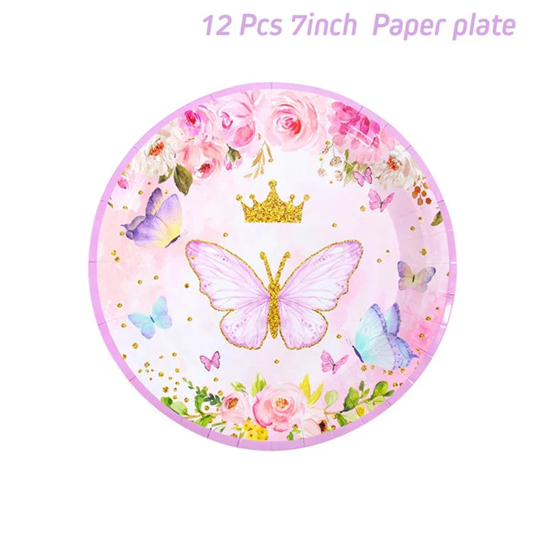 Purple Butterfly Disposable Tableware Napkin Butterfly Birthday Party Decor Girl Baby Shower Baptism Gender Reveal Supplies