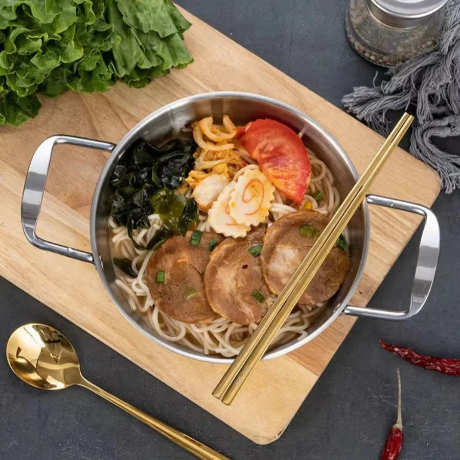 Japanese Silver Gold Stainless Steel Double Handle Noodle Soup Cooking Pot Mini Hot Pot 18-26CM