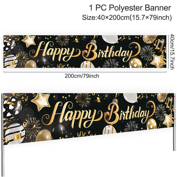 Gold Glitter Happy Birthday Party Backdrop For Photo Black  Happy Birthday Adult Theme Party Decoration Supplies DIY Backdrops