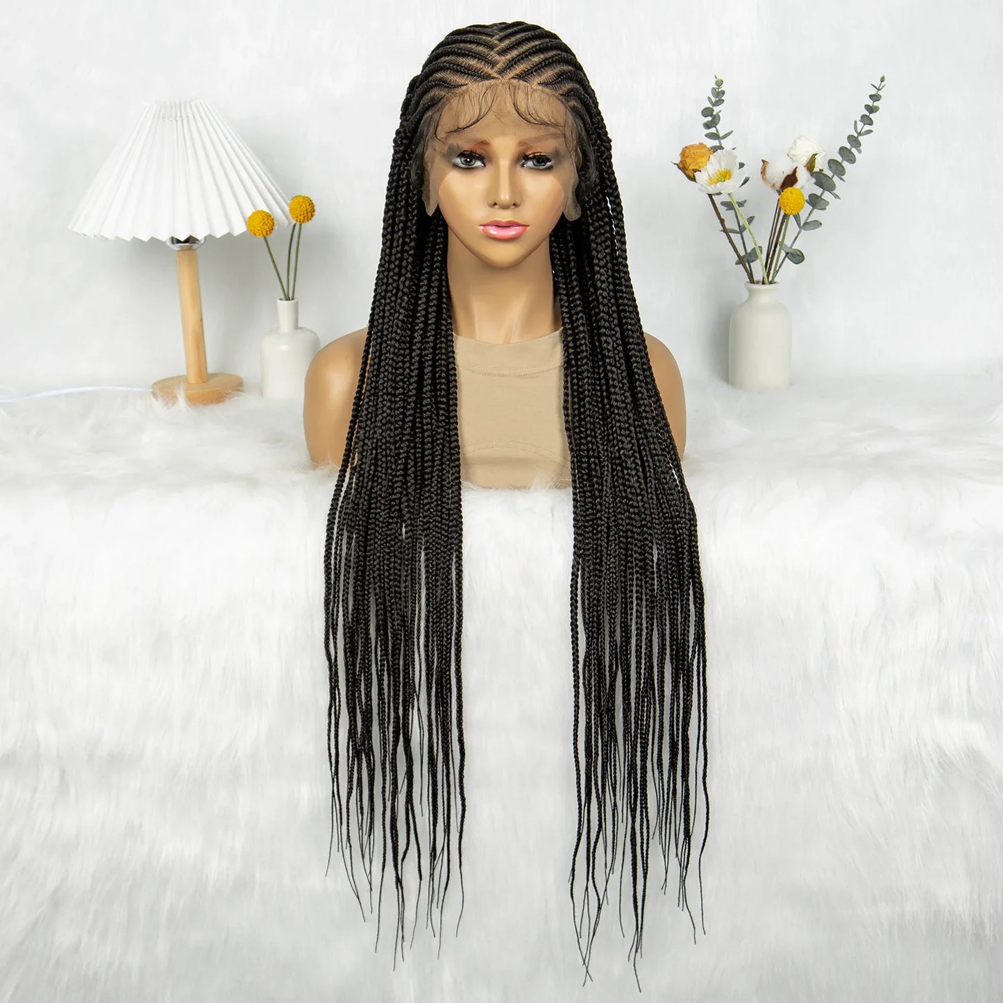 HD Lace Front Knotless Box Braids Wig | Cornrow Detail & Baby Hair
