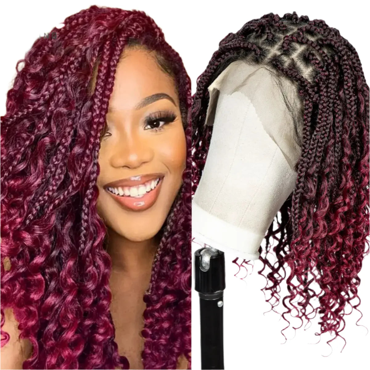 Knotless Box Boho Braided Wig with Curly Ends | Short Bob Style | Full Lace Synthetic Wig for Black Women