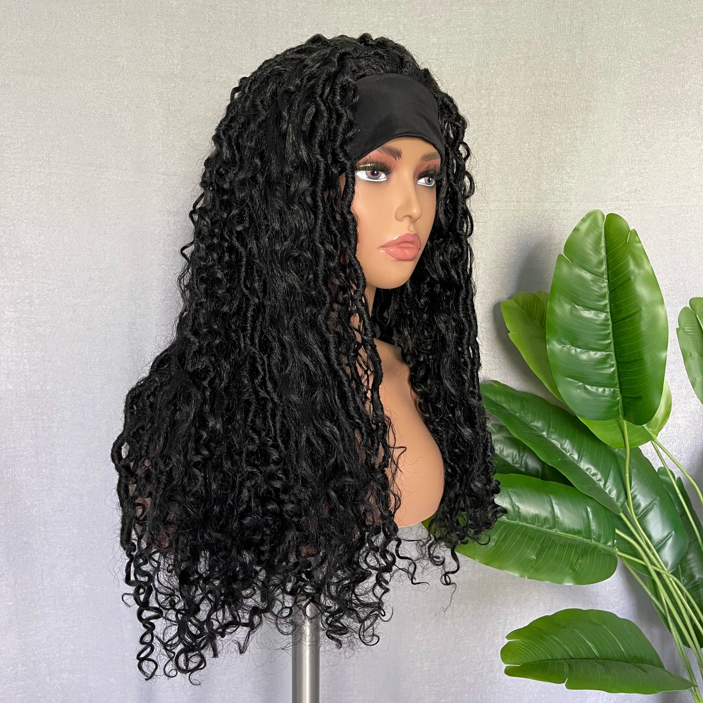 Goddess Faux Locs Headband Wig | 24" Afro Kinky Curly Passion Twist | Synthetic Braided Wig | Black Women