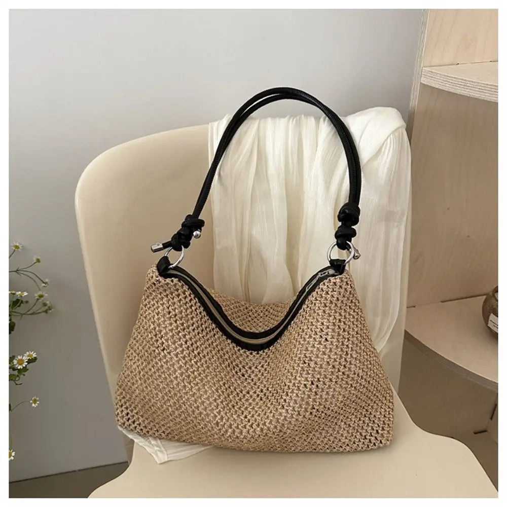 Handmade Braid Straw Bag | Large Capacity Summer Beach Shoulder Bag & Women Girls Fashion Handbag (Rattan Woven Tote for Ladies)