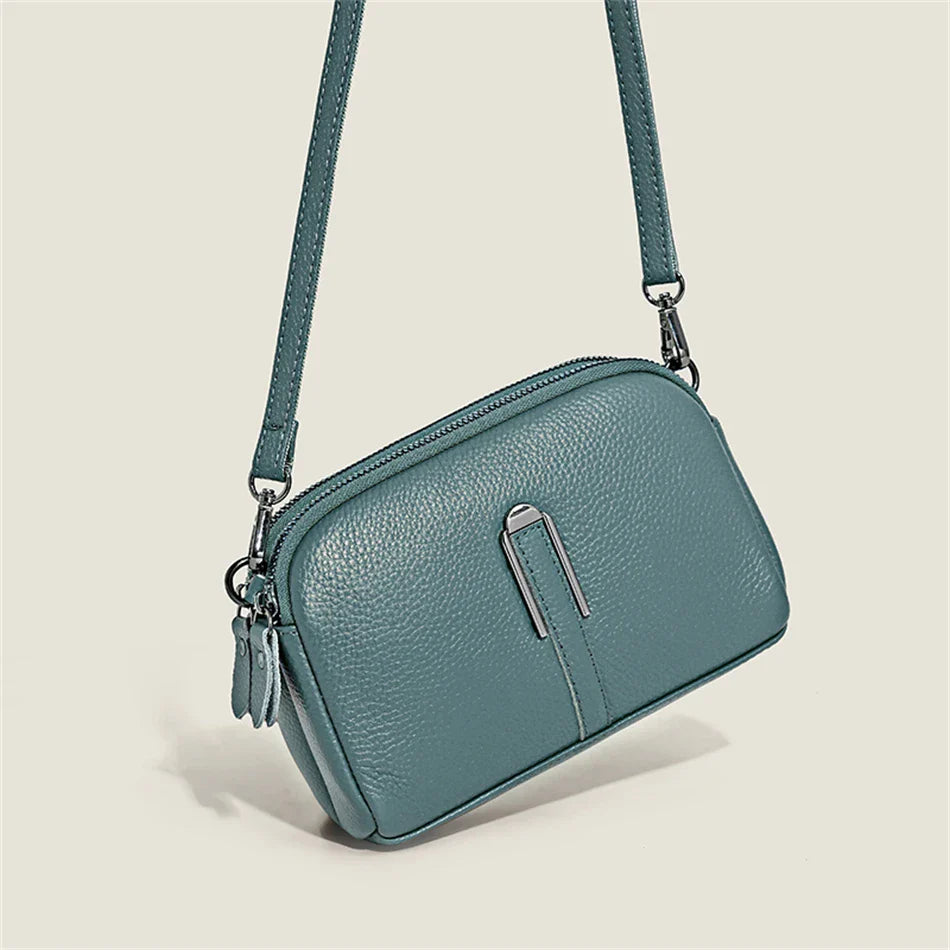 Luxury Genuine Leather Women's Crossbody Bag | Solid Color Shoulder Messenger & Clutch Phone Bag (Soft Cowhide, Sequined)