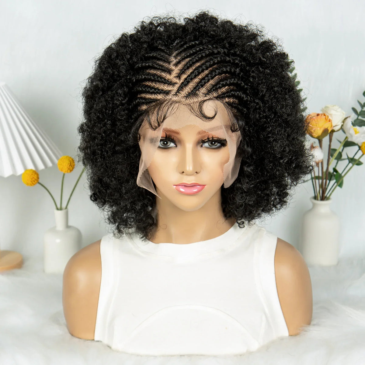 Bouncy Afro Cornrow Full Lace Braided Wig | Synthetic Braids | Black Women