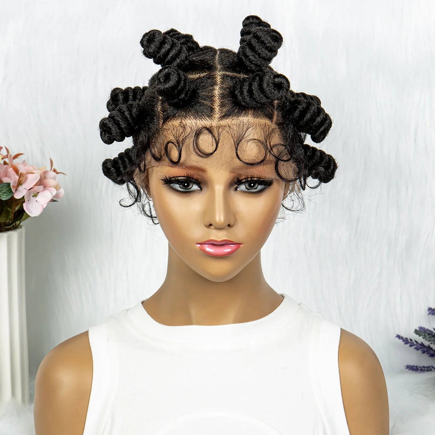KIMA Bantu Knotless Braids Wig with Twist Buns | Full Lace Braiding Hair