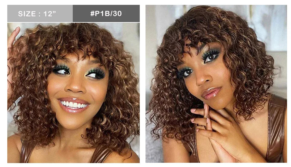 Ombre 99J & Blonde Jerry Curly Bob Wig with Bangs | Glueless "Wear to Go" Human Hair