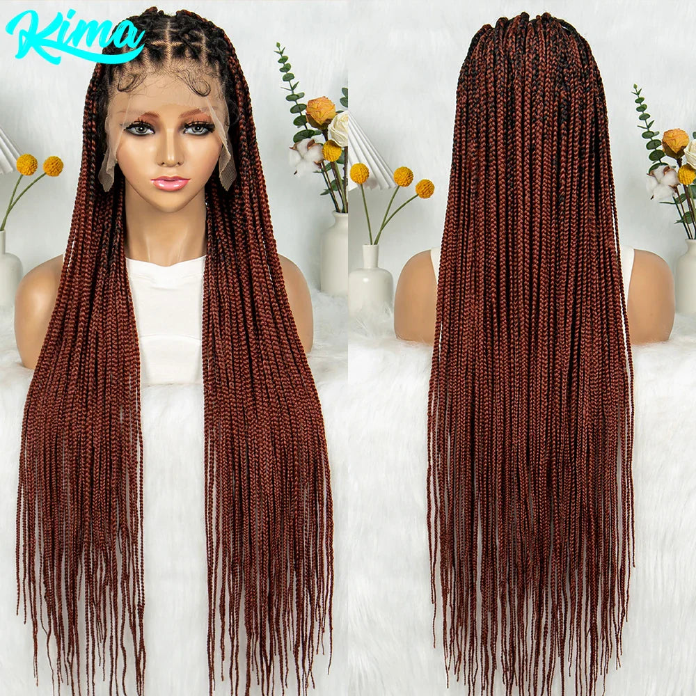 KIMA Box Braided Wig Synthetic Full Lace Braided Wig Cornrow Braids Wig With Baby Hair Transparent Lace Knotless Faux Locs Wig