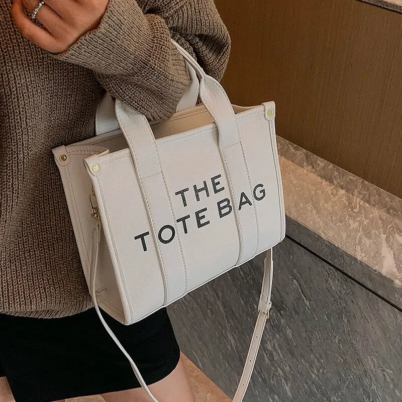The Tote Bag for Women | Crossbody Female Handbag & New Solid Words Letter Leisure Large Bag (Luxury Fashion Designer PU Bag)