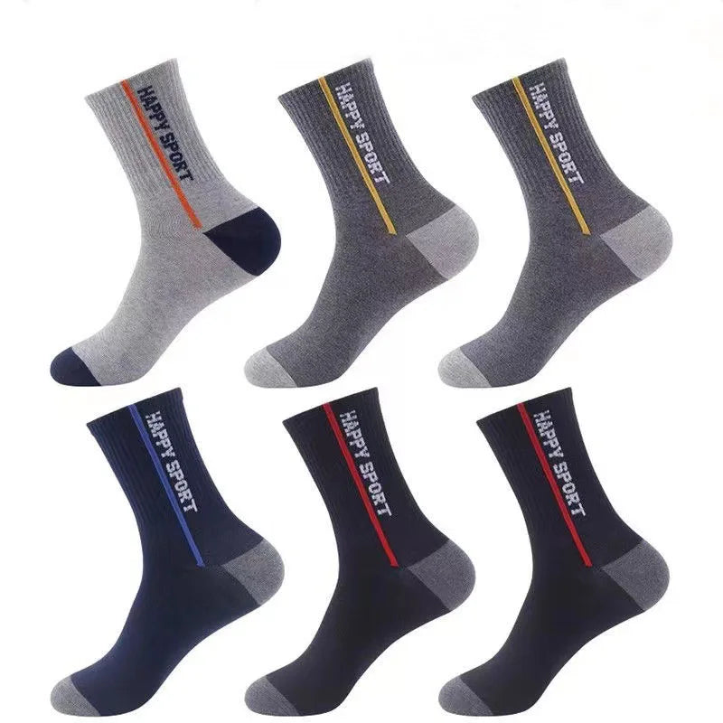 100% Cotton Thick Sports Business Socks Sweat Absorbing Odor Proof Mid Length Stockings Basketball Trendy Socks Men's Autumn