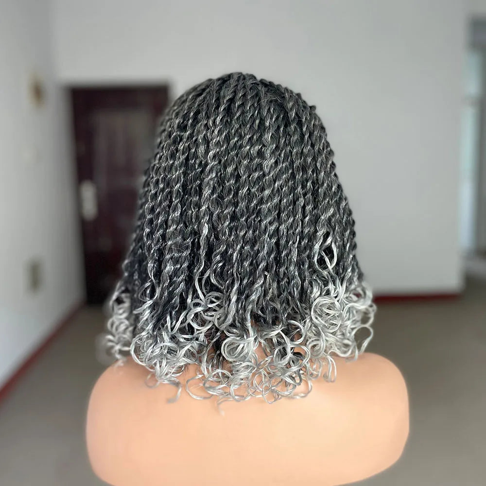 Ombre Red Box Braided Bob Wig | Short Crochet Braids | Kinky Twist Style | Heat Resistant Synthetic Hair | African Braiding Wig