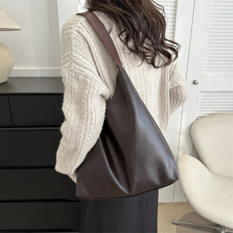 Vintage Soft PU Leather Ladies Shoulder Bag | Commuter Large Handbag & Women's Versatile Tote Underarm Bag (Quality Design)