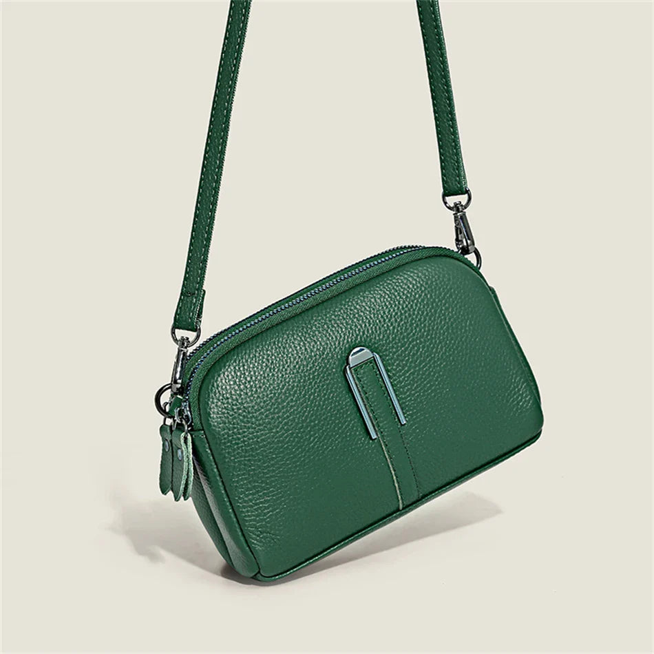 Luxury Genuine Leather Women's Crossbody Bag | Solid Color Shoulder Messenger & Clutch Phone Bag (Soft Cowhide, Sequined)