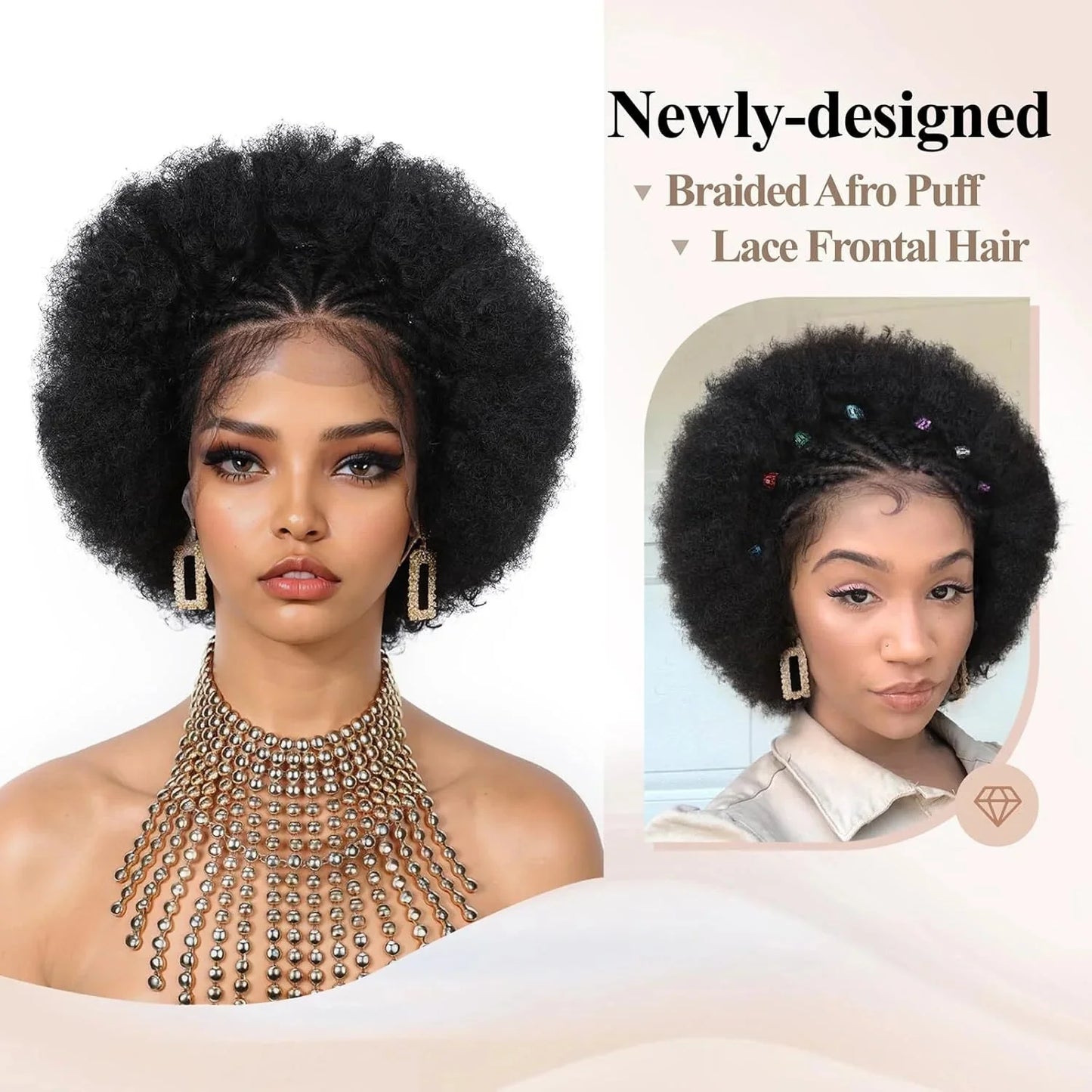 6" Afro Curly Braided Lace Front Wig | 250% Density | Brazilian Remy Hair | Short Curly Wig