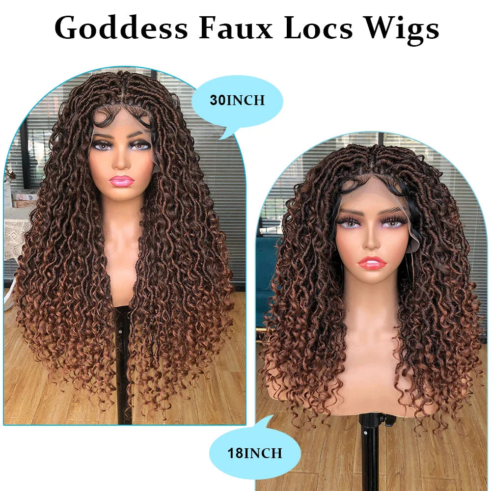 Luxurious Goddess Faux Locs Wig | Full Lace Braid with Baby Hair | Bohemian Twist Crochet Curls | Kanekalon Synthetic Wig for Black Women