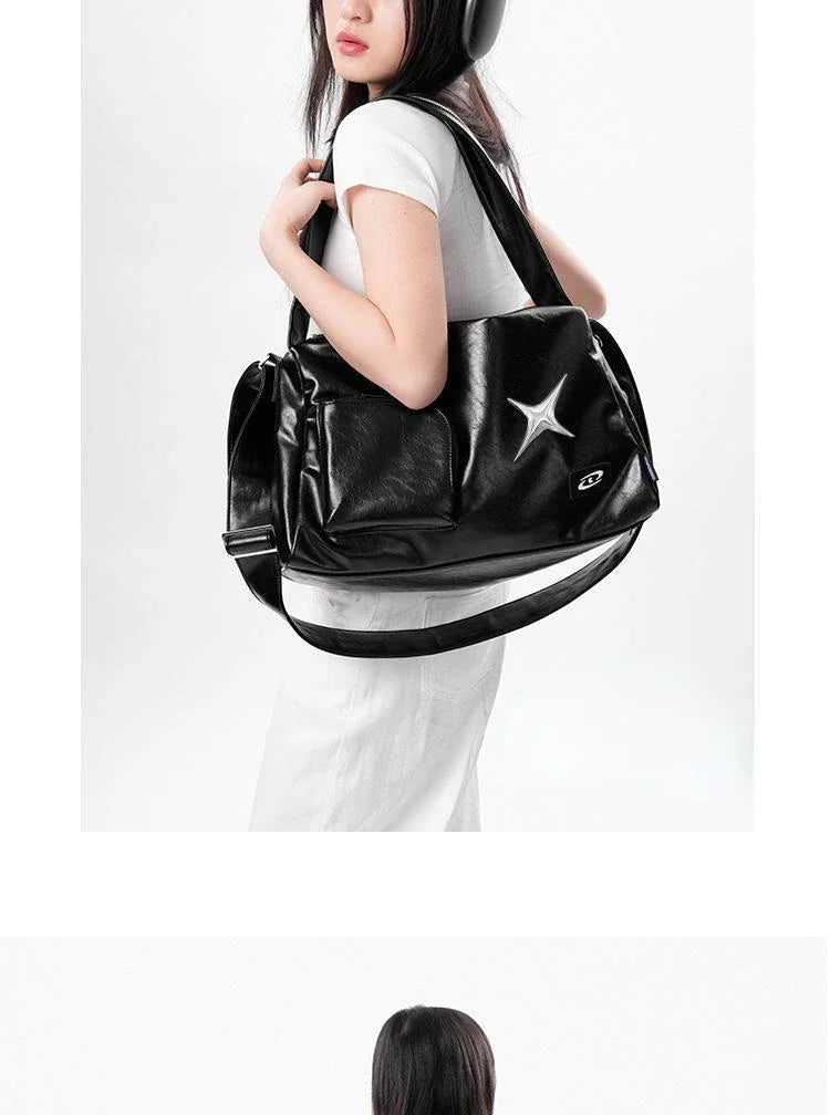 Silver Y2K Tote Bag for Women | Aesthetic Luxury Designer Large Capacity Shoulder Bag (Commuter PU Leather Shopper Handbag)